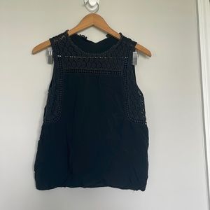 Timing Black Sleeveless Top with Crochet Sz L